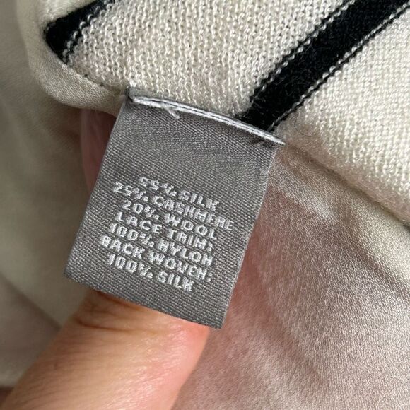 Neiman Marcus Women’s Cashmere Wool Silk Striped Open Front Lace Cardigan Size S - Picture 9 of 15